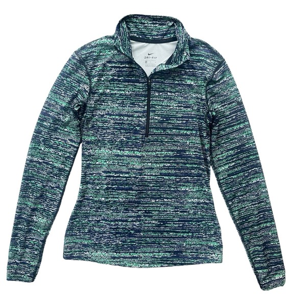 Nike Tops - Nike Pro Dri-FIT Women M Green Blue Space Dye Half Zip Pullover 849315-387 Sport